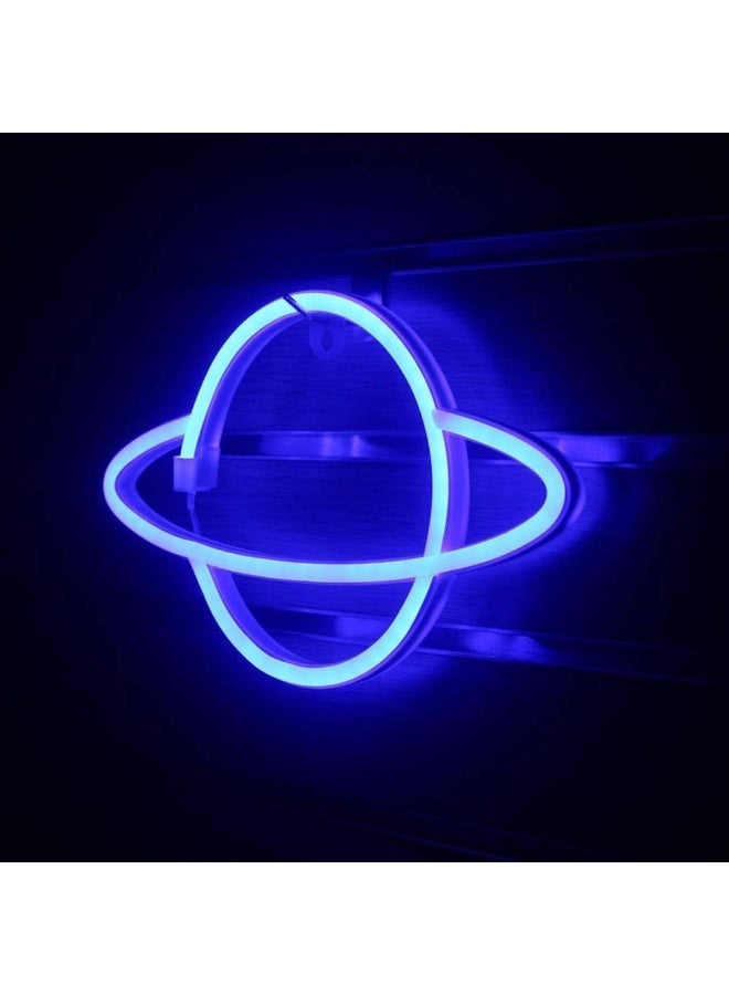 مصباح نيون LED على شكل كوكب تزيّن ديكور الحائط بمنفذ USB أزرق - Image 1